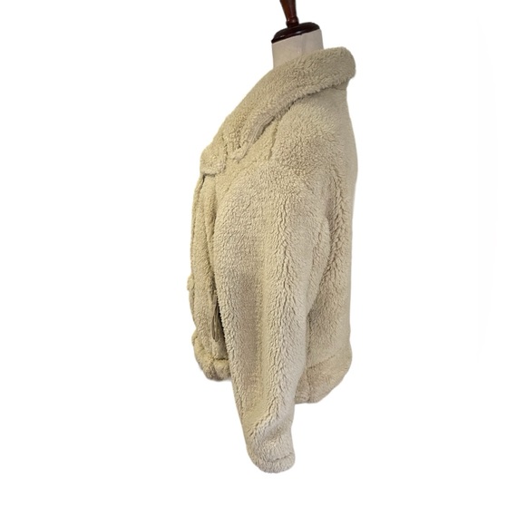 FREE PEOPLE WE THE FREE So Cozy Slouchy Moto Teddy Jacket Beige - Picture 11 of 16